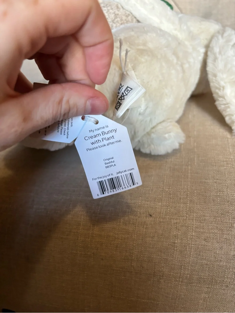 Jellycat Cream Bunny with Green Leaf Plush Toy